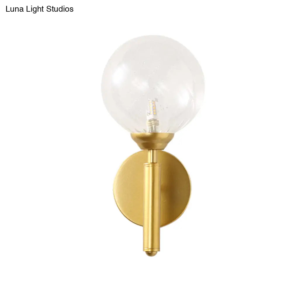 Modern Brass Wall Sconce Light - Clear Glass Sphere For Bedroom