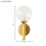 Modern Brass Wall Sconce Light - Clear Glass Sphere For Bedroom