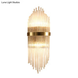 Modern Brass Wall Sconce Light With Fluted Glass Shade - 3-Light Bedroom 7/9.5 Width