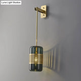 Modern Brass Wall Sconce Light With Glass Shade - Postmodern Cylindrical Fixture