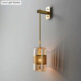 Modern Brass Wall Sconce Light With Glass Shade - Postmodern Cylindrical Fixture
