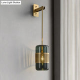 Modern Brass Wall Sconce Light With Glass Shade - Postmodern Cylindrical Fixture