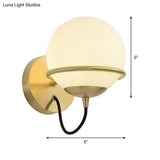 Modern Brass Wall Sconce Light With White Glass Shade - 1 Head Bedside Fixture