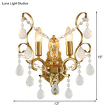 Modern Brass Wall Sconce With Teardrop Crystal - Flush Mount 1/2 Lights