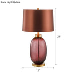 Modern Brown Barrel Desk Lamp With Crystal Base