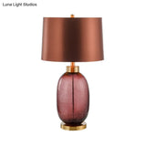 Modern Brown Barrel Desk Lamp With Crystal Base