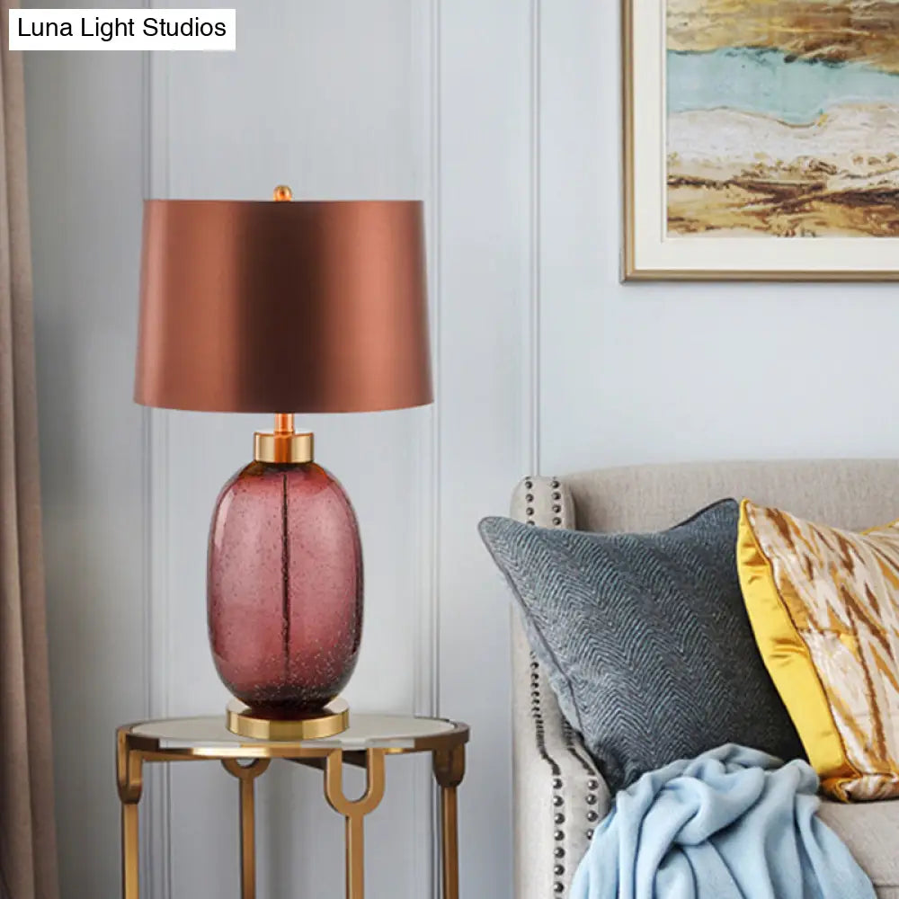 Modern Brown Barrel Desk Lamp With Crystal Base