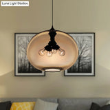 Modern Brown/Clear/Amber Oval Glass Pendant Light - 4-Light Ceiling Hanging Fixture