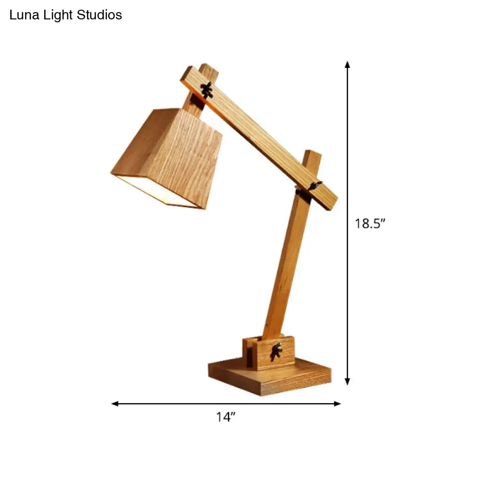 Modern Brown Small Desk Lamp: 1-Bulb Bedroom Table Light With Wood Shade