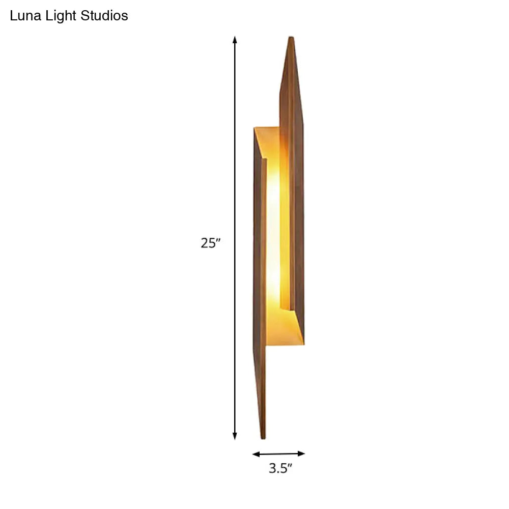 Modern Brown Wall Sconce With Led Light & Geometric Metal Shade For Living Room
