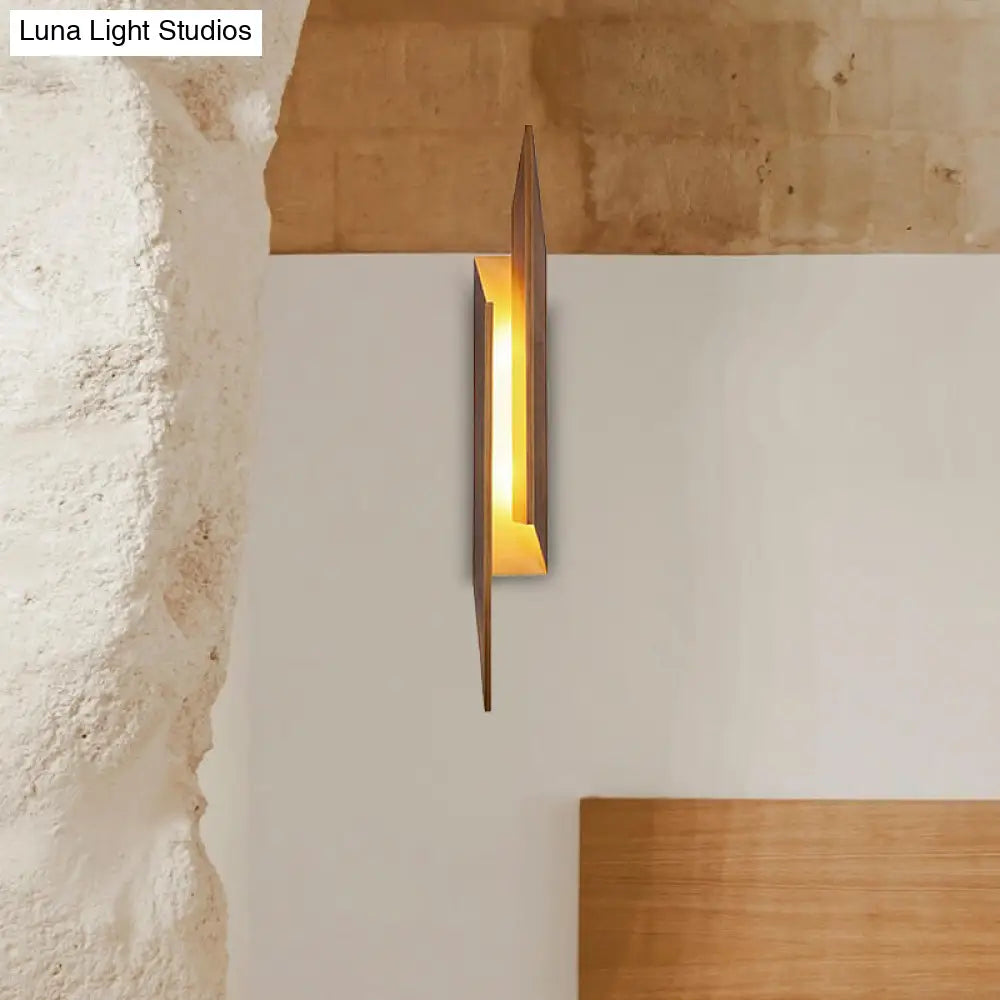 Modern Brown Wall Sconce With Led Light & Geometric Metal Shade For Living Room