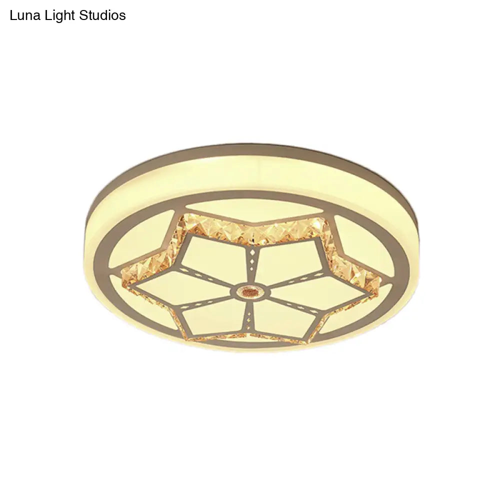 Modern Brown/White Flushmount Ceiling Light With Crystal Deco For Bedroom