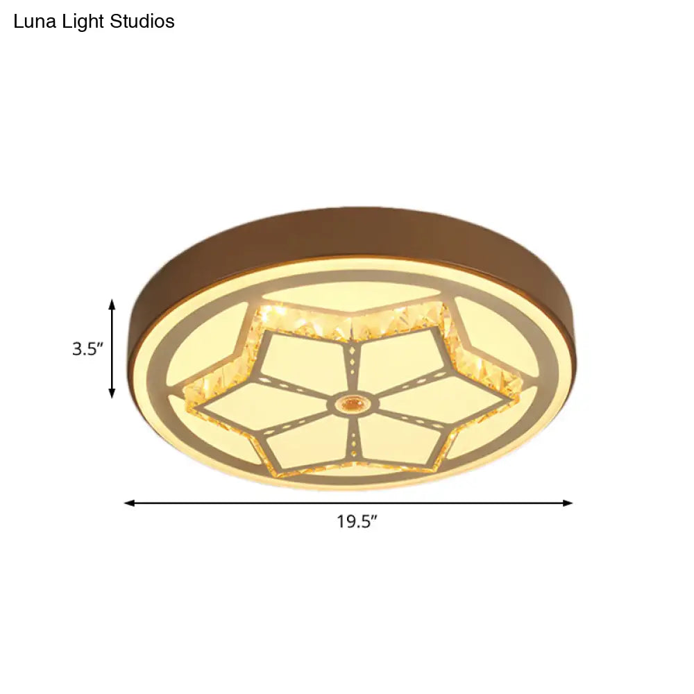 Modern Brown/White Flushmount Ceiling Light With Crystal Deco For Bedroom