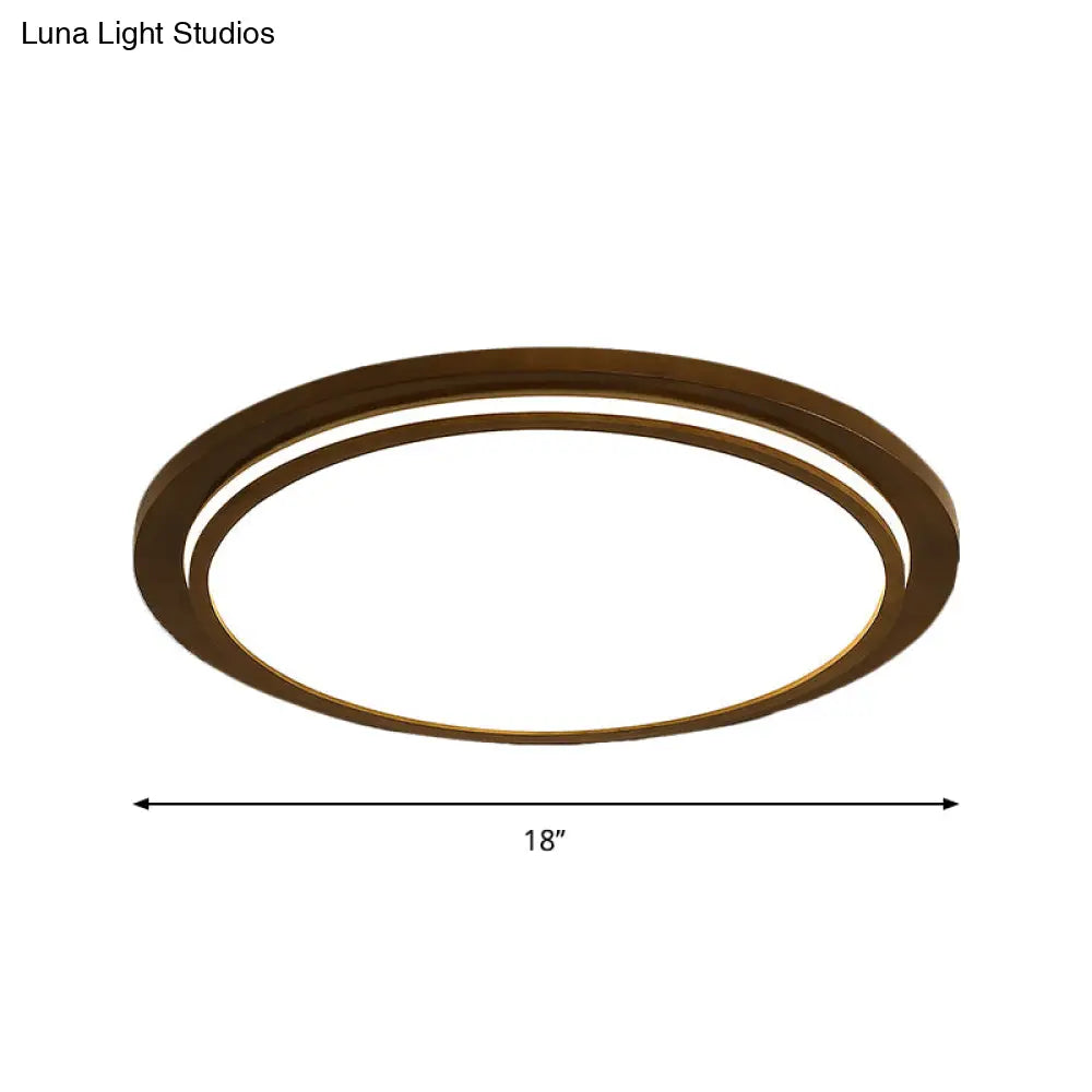 Modern Brown Wood Flush Mount Ceiling Light - 15’/18’/23’ Dia Led Fixture With Natural