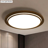 Modern Brown Wood Flush Mount Ceiling Light - 15’/18’/23’ Dia Led Fixture With Natural