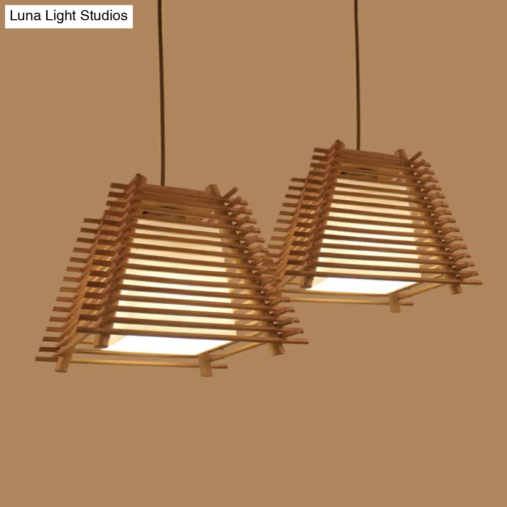 Modern Brown Wood Hanging Light: Trapezoidal Restaurant Pendant Lamp