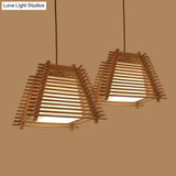 Modern Brown Wood Hanging Light: Trapezoidal Restaurant Pendant Lamp
