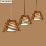 Modern Brown Wood Hanging Light: Trapezoidal Restaurant Pendant Lamp