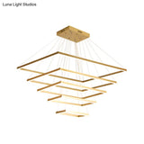 Modern Brushed Gold Led Chandelier - Rectangular Pendant With Tiered Design