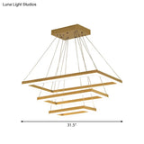 Modern Brushed Gold Led Chandelier - Rectangular Pendant With Tiered Design
