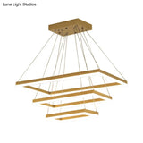 Modern Brushed Gold Led Chandelier - Rectangular Pendant With Tiered Design