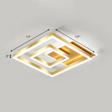 Modern Brushed Gold Square Acrylic Led Ceiling Light Fixture / 17’ White