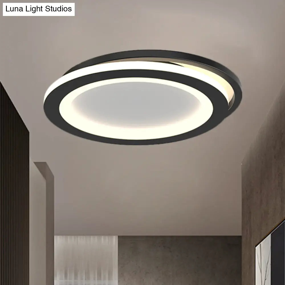 Modern Ceiling Mounted Flush Lighting In Black/Gold - Round/Square Metal Led Fixture For Hallways