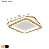 Modern Ceiling Mounted Flush Lighting In Black/Gold - Round/Square Metal Led Fixture For Hallways