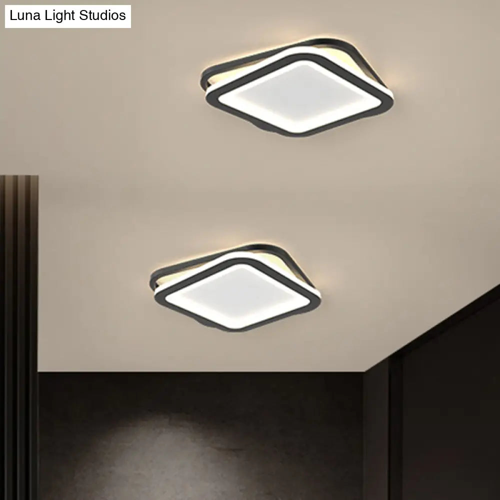 Modern Ceiling Mounted Flush Lighting In Black/Gold - Round/Square Metal Led Fixture For Hallways