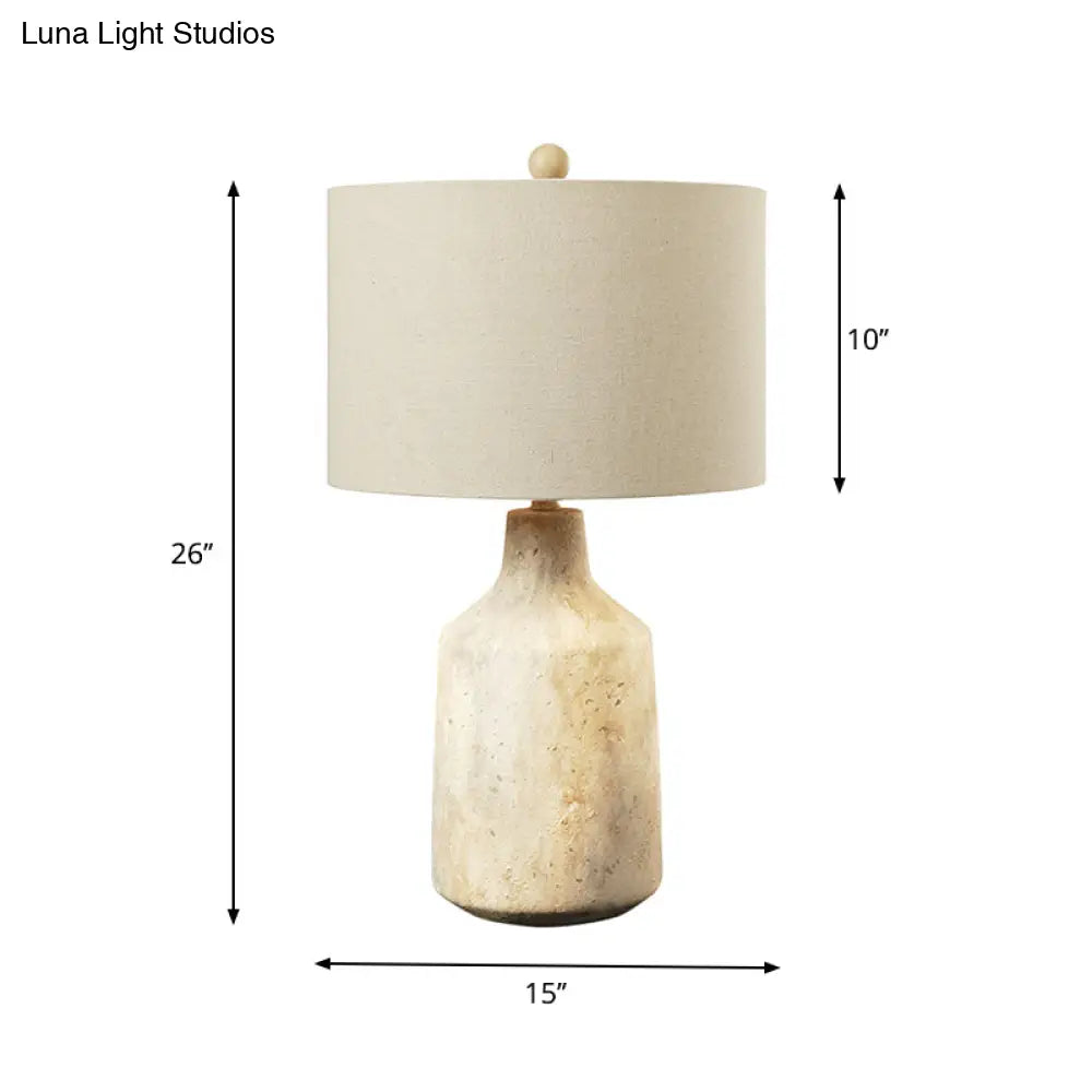 Modern Cement Nightstand Light - 1-Light Bedside Table Lamp With White Fabric Lampshade