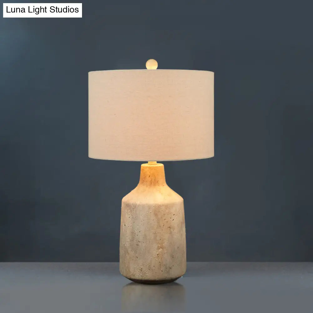 Modern Cement Nightstand Light - 1-Light Bedside Table Lamp With White Fabric Lampshade