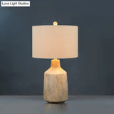 Modern Cement Nightstand Light - 1-Light Bedside Table Lamp With White Fabric Lampshade