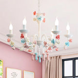 Modern Ceramic Chandelier Pendant Light - Candle Style White Finish With Rose Decoration 6 /