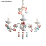 Modern Ceramic Chandelier Pendant Light - Candle Style White Finish With Rose Decoration