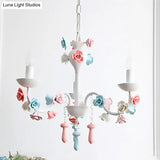 Modern Ceramic Chandelier Pendant Light - Candle Style White Finish With Rose Decoration