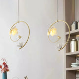 Modern Ceramic Flower Pendant Lamp - Single White Ceiling Light With Gold Scroll Stem