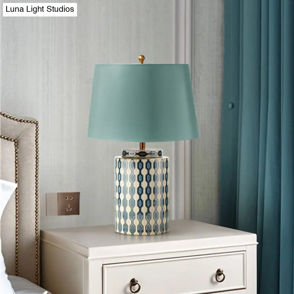 Modern Ceramic Jar Night Table Lamp - Blue/Orange Finish Bedside Desk Light