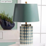 Modern Ceramic Jar Night Table Lamp - Blue/Orange Finish Bedside Desk Light