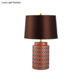 Modern Ceramic Jar Night Table Lamp - Blue/Orange Finish Bedside Desk Light