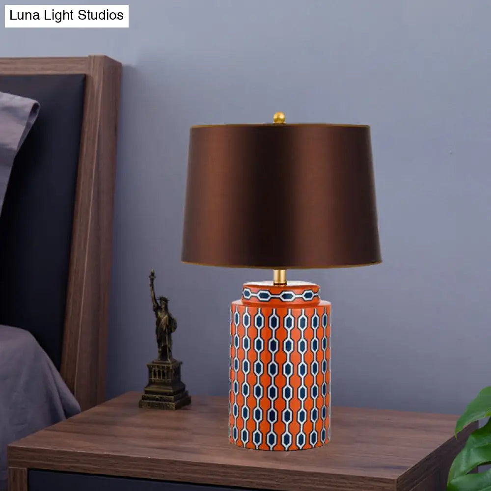 Modern Ceramic Jar Night Table Lamp - Blue/Orange Finish Bedside Desk Light
