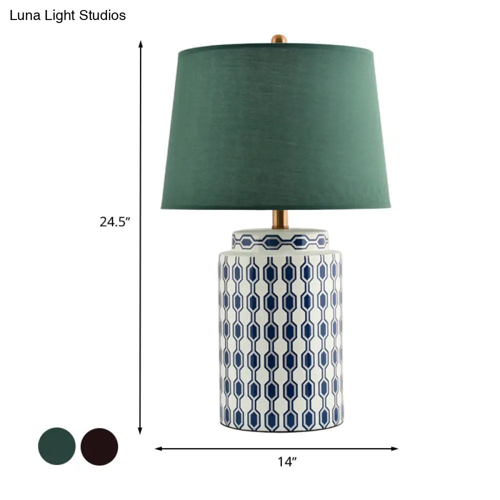 Modern Ceramic Jar Night Table Lamp - Blue/Orange Finish Bedside Desk Light