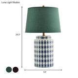Modern Ceramic Jar Night Table Lamp - Blue/Orange Finish Bedside Desk Light