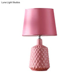 Modern Ceramic Nightstand Lamp - Pink Barrel Table Light With Fabric Shade