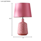 Modern Ceramic Nightstand Lamp - Pink Barrel Table Light With Fabric Shade