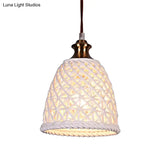Modern Ceramic Pendant Lamp For Restaurants - Stylish Domed Basket Design 1 Head Hanging Light