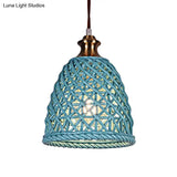 Modern Ceramic Pendant Lamp For Restaurants - Stylish Domed Basket Design 1 Head Hanging Light