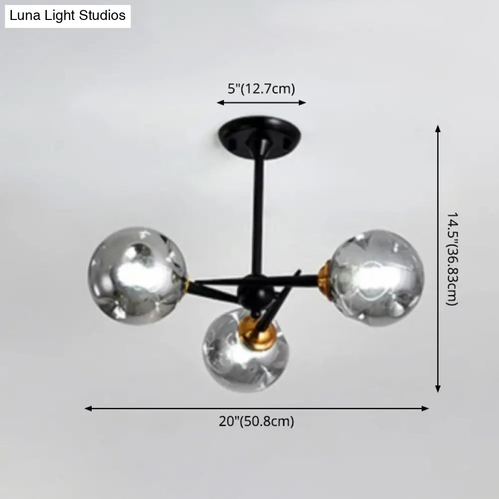 Modern Chic Multi-Light Glass Ball Chandelier - Black Wrought Iron Body Living Room Hanging Light