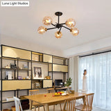 Modern Chic Multi-Light Glass Ball Chandelier - Black Wrought Iron Body Living Room Hanging Light