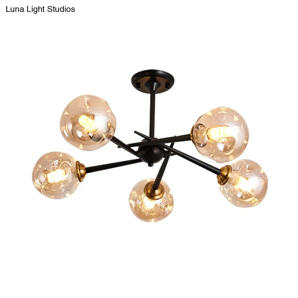 Modern Chic Multi-Light Glass Ball Chandelier - Black Wrought Iron Body Living Room Hanging Light