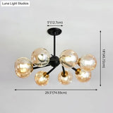 Modern Chic Multi-Light Glass Ball Chandelier - Black Wrought Iron Body Living Room Hanging Light
